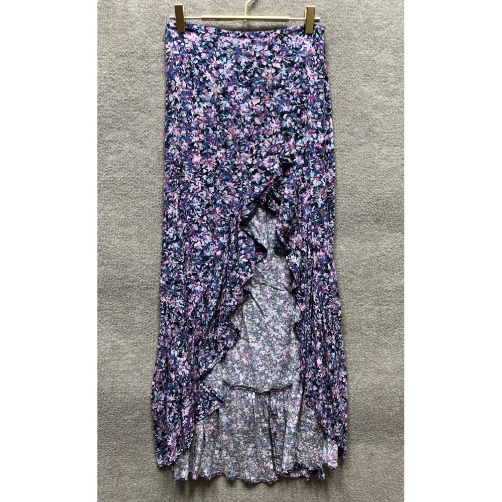 Stillwater The Hola Skirt High Rise Purple Floral Bloom Tiered Ruffle Small EUC